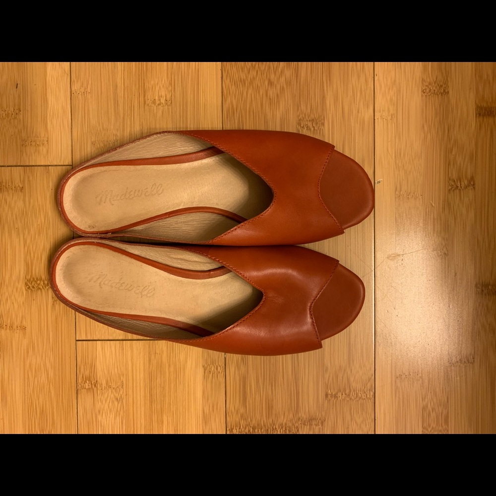 Madewell red leather peep toe slides